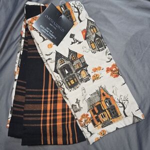 Cynthia Rowley Halloween Kitchen Towels - Black, Orange, White